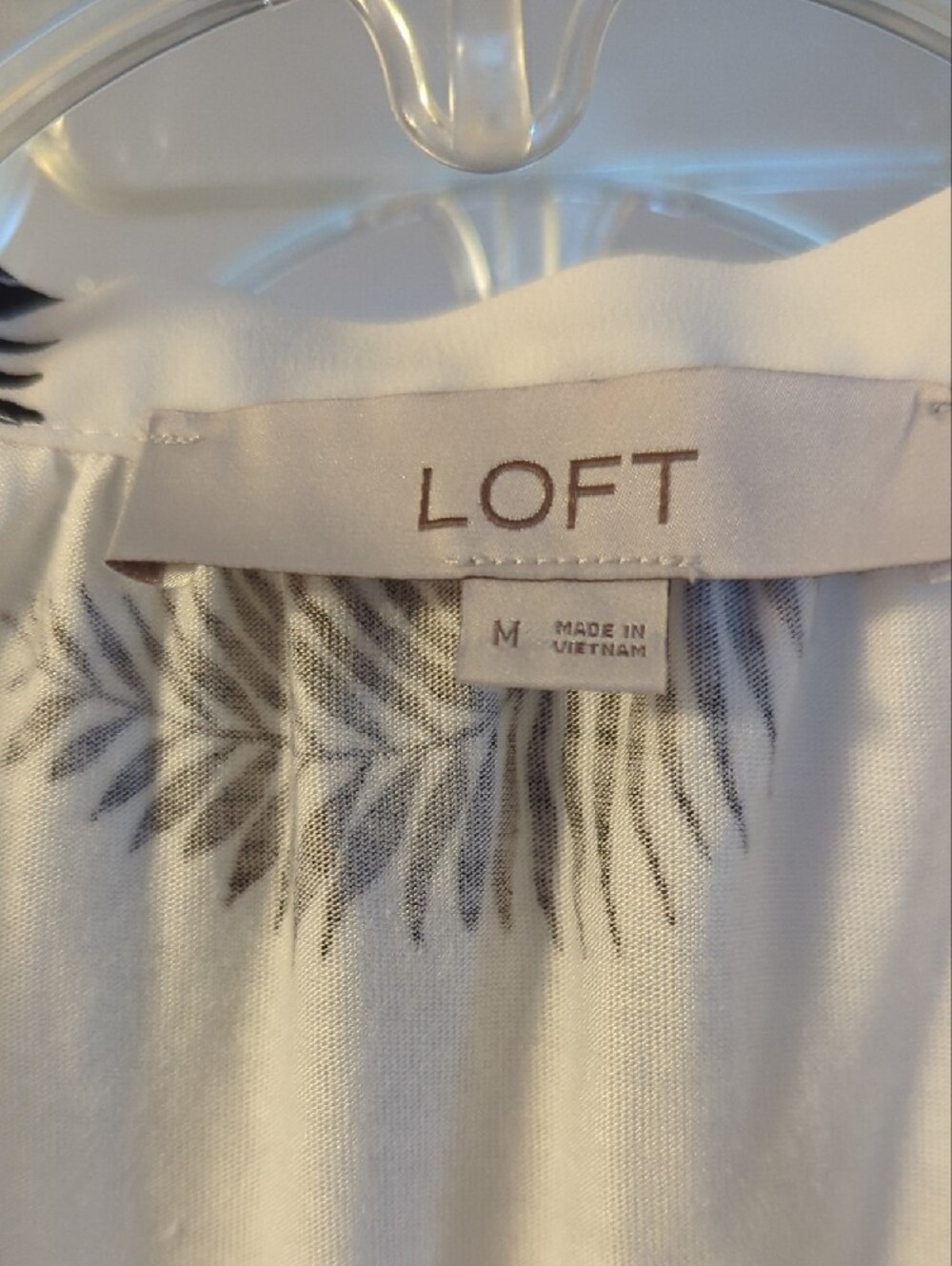 LOFT White Blouse with Black Palm Leaf Print and Tie V-Neck - Picture 2 of 9